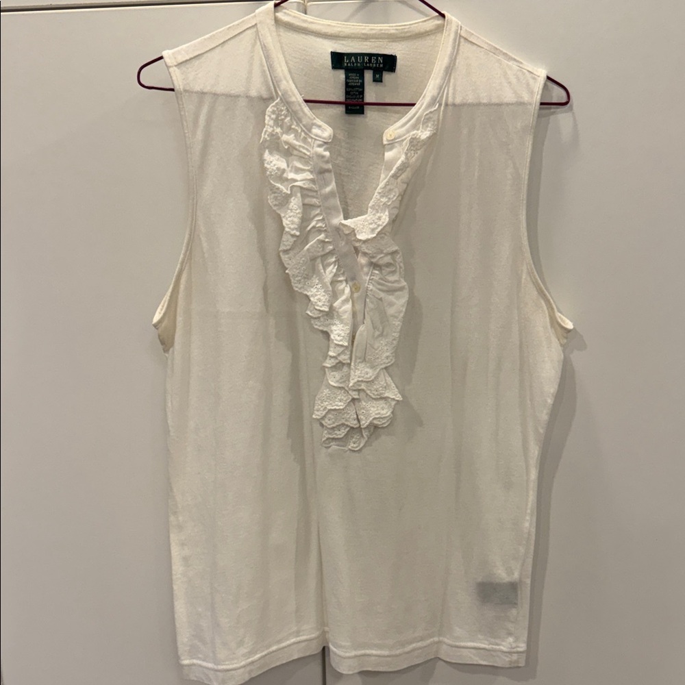 Lauren Ralph Lauren white ruffle front sleeveless top